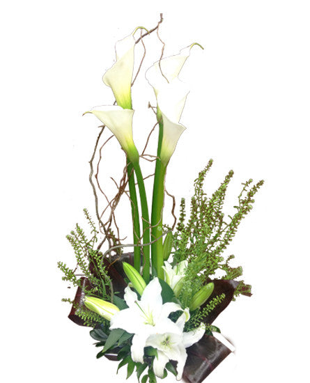 EF104 - Lilies in White Flower Arrangement - Euro Flowers Mississauga ON
